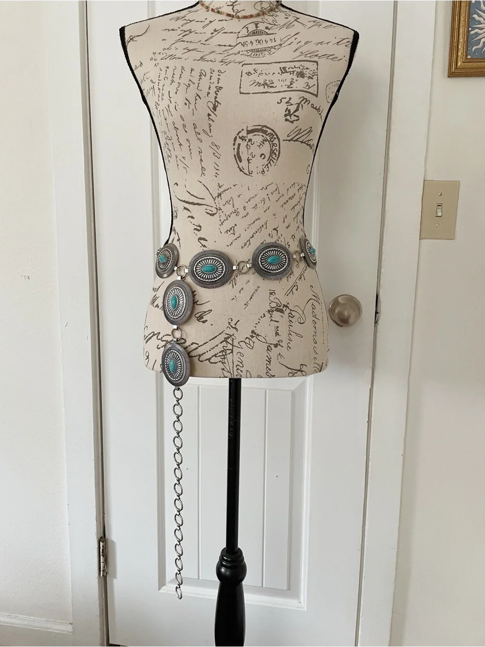 Turquoise Concho Statement Turquoise Stone Chain Belt Size S/M Boho festival